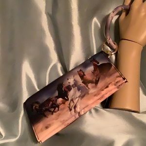 WILD HORSES KEYCHAIN WRISTLET AND CLUTCH IN ONE!  NWT, 3 pockets, keychain, NWT
